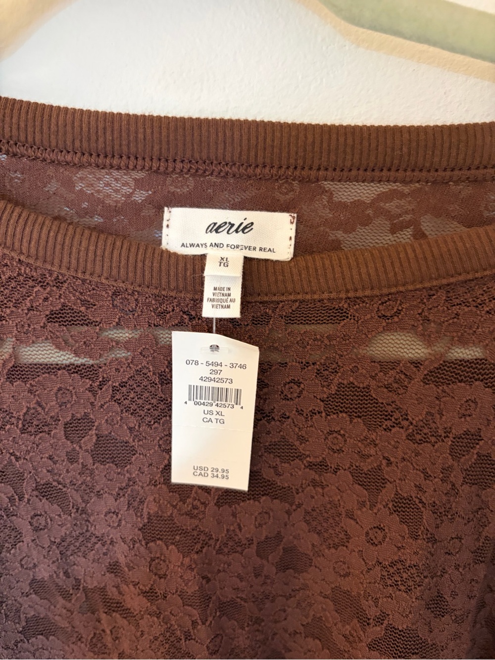 aerie Brown Lace Short Sleeve Tee - Picture 2 of 2